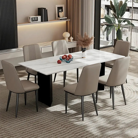 Modern Faux Leather Metal Leg Armless Dining Chair Set of 2 Image - 2