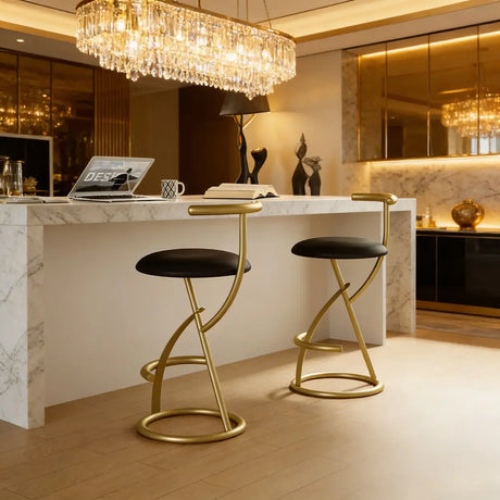 Modern Faux Leather Upholstery Armless Round Counter Bar Stool Image - 1