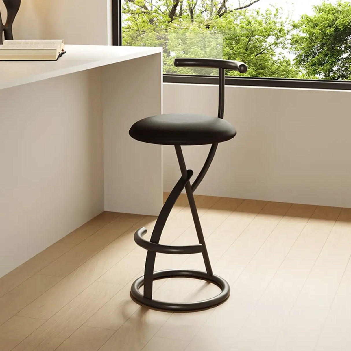 Modern Faux Leather Upholstery Armless Round Counter Bar Stool Image - 18