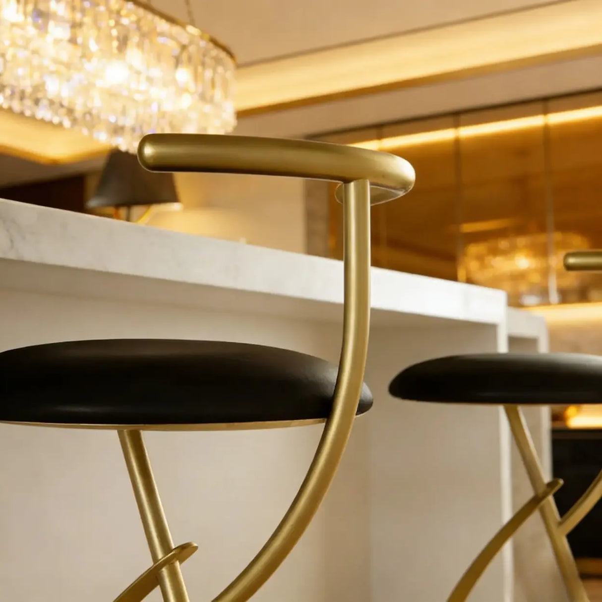 Modern Faux Leather Upholstery Armless Round Counter Bar Stool Image - 2