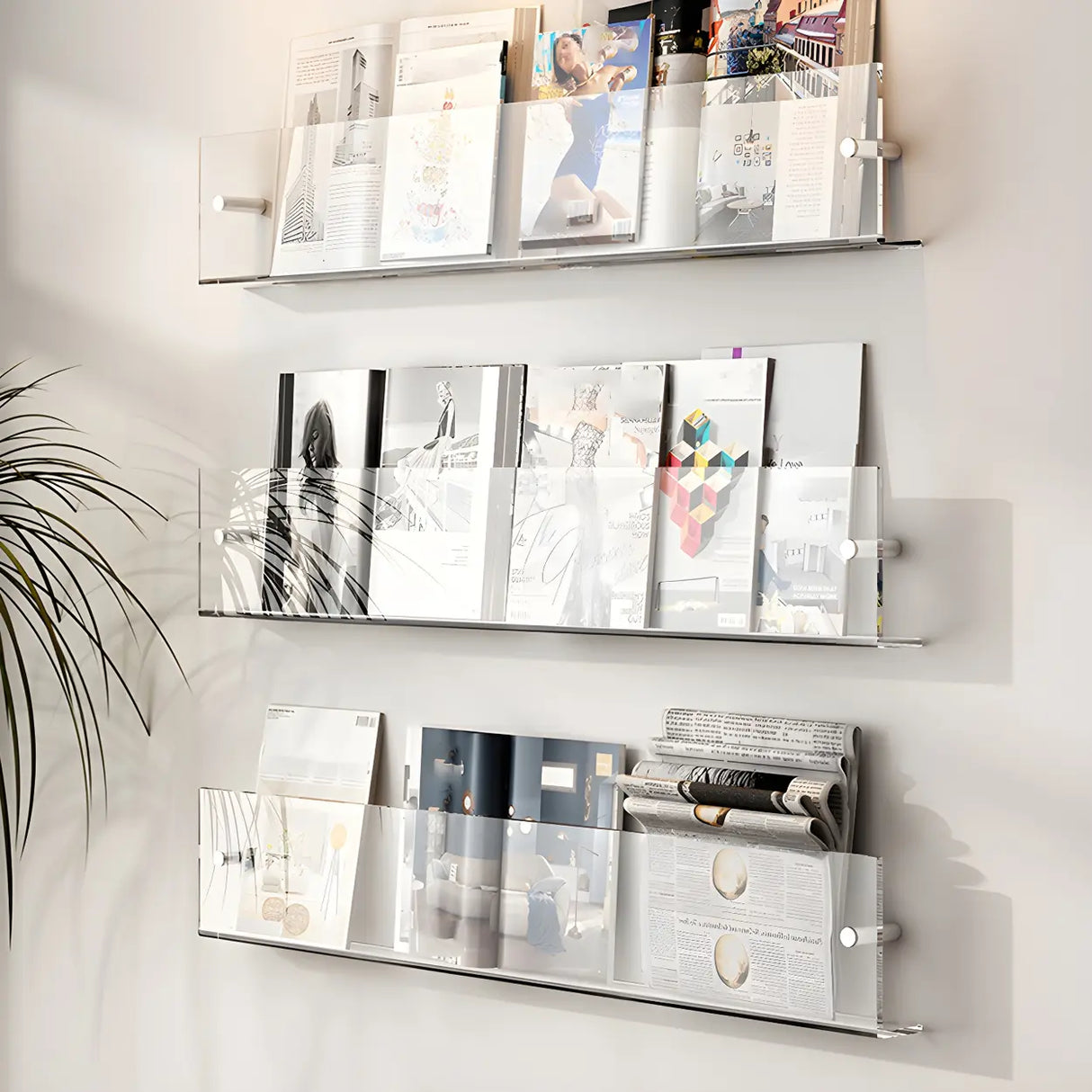 Modern Floating Acrylic Wall Mount Organizer Bookshelf Image - 1