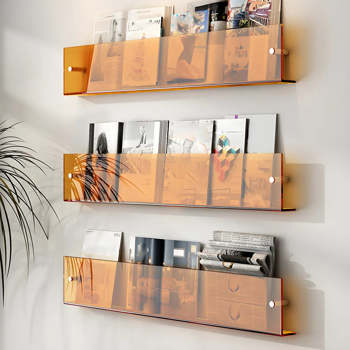 Modern Floating Acrylic Wall Mount Organizer Bookshelf Image - 3