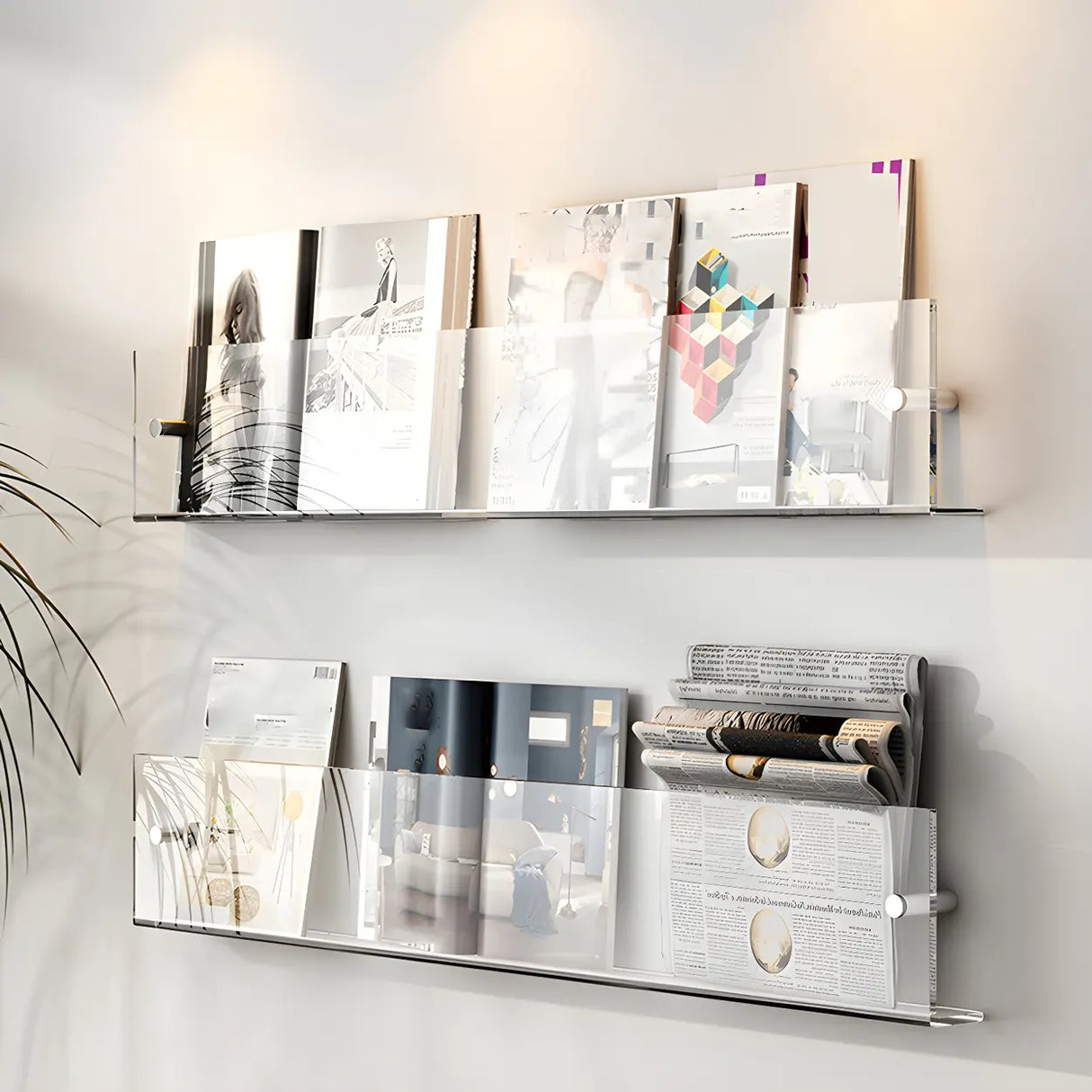 Modern Floating Acrylic Wall Mount Organizer Bookshelf Image - 4
