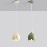 Modern Flower Bud Green Ivory Resin Pendant Light Bedroom Image - 8