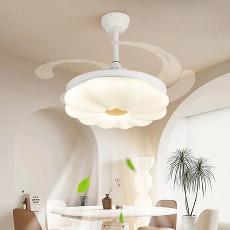 Modern Flower Shape LED Polymer White 4-Blade Retractable Ceiling Fan Light Image - 1