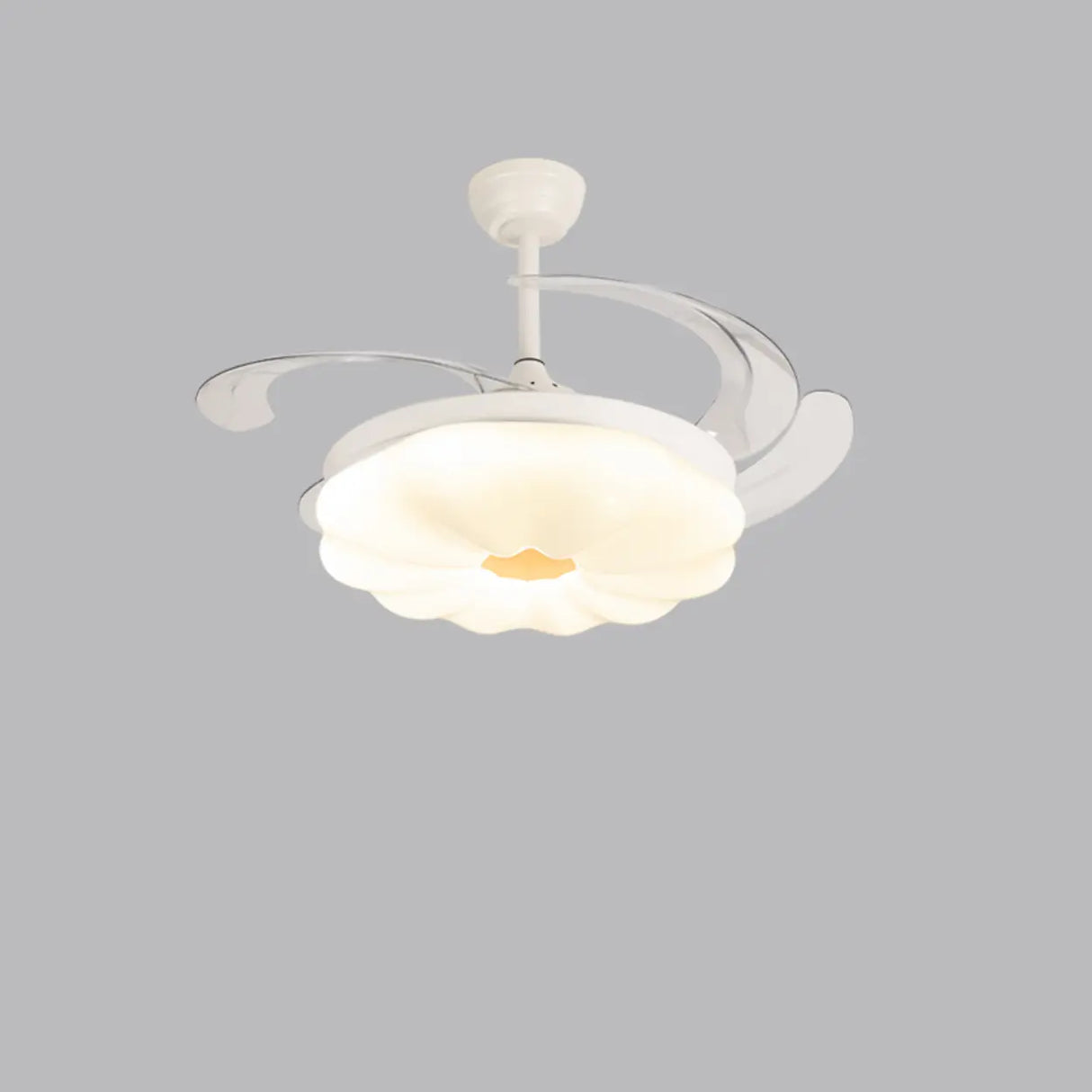 Modern Flower Shape LED Polymer White 4-Blade Retractable Ceiling Fan Light Image - 2