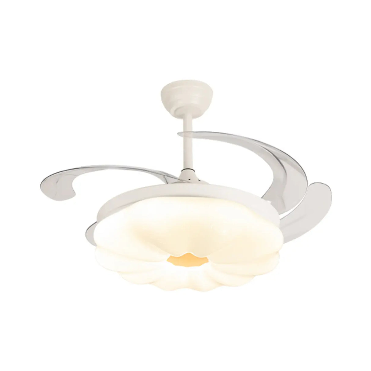 Modern Flower Shape LED Polymer White 4-Blade Retractable Ceiling Fan Light Image - 5