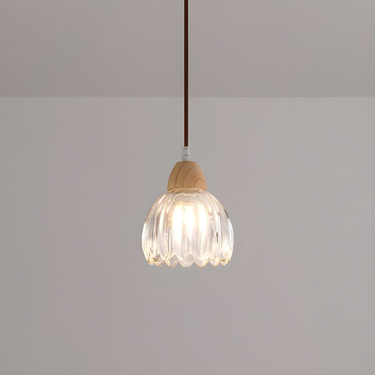 Modern Flower Wood Clear Glass Pendant Lights Image - 5