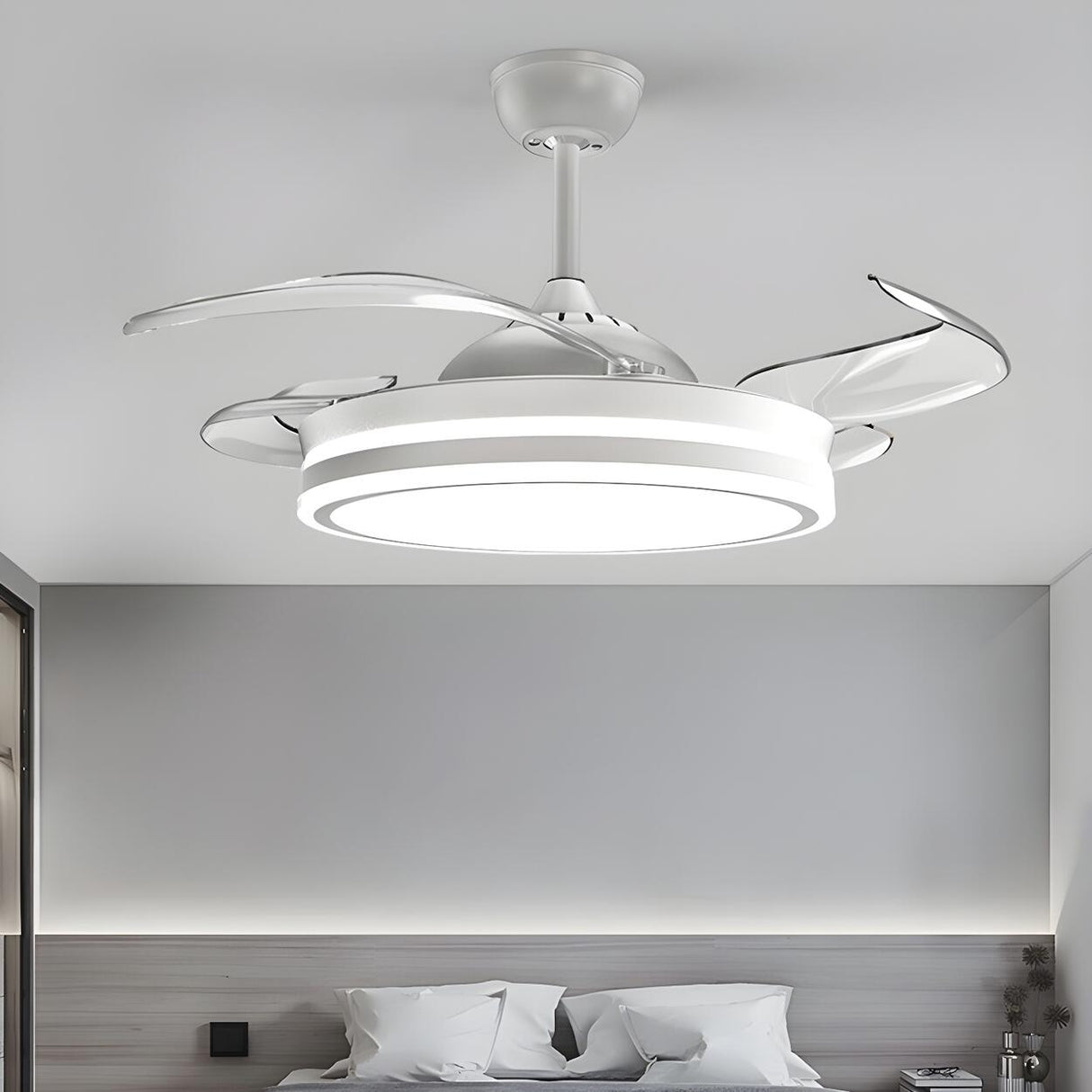 Modern Flush Mount Round LED Ceiling Fan with Light Image - 1