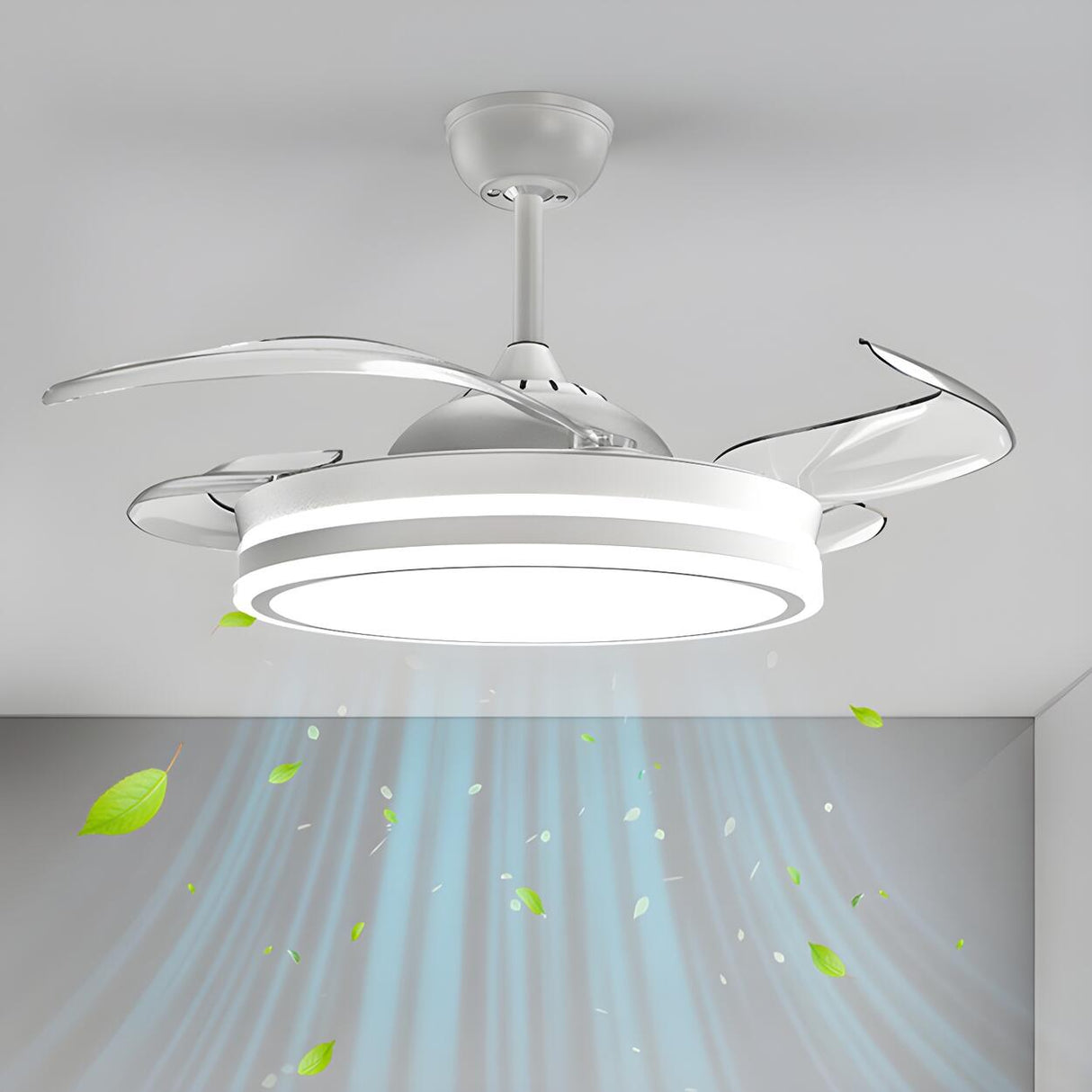 Modern Flush Mount Round LED Ceiling Fan with Light Image - 3