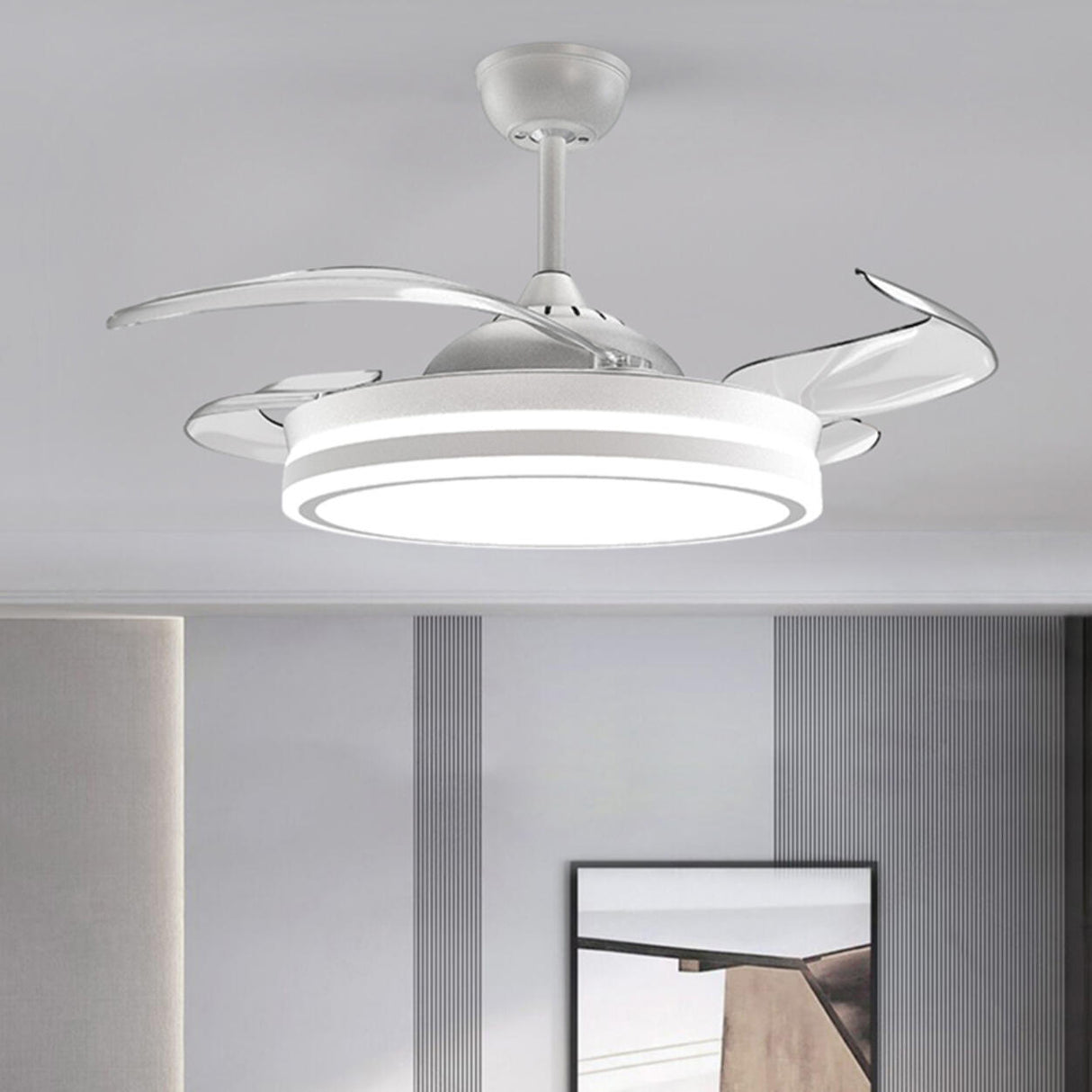 Modern Flush Mount Round LED Ceiling Fan with Light Image - 4