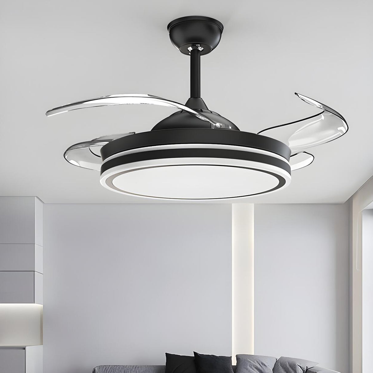 Modern Flush Mount Round LED Ceiling Fan with Light Image - 5
