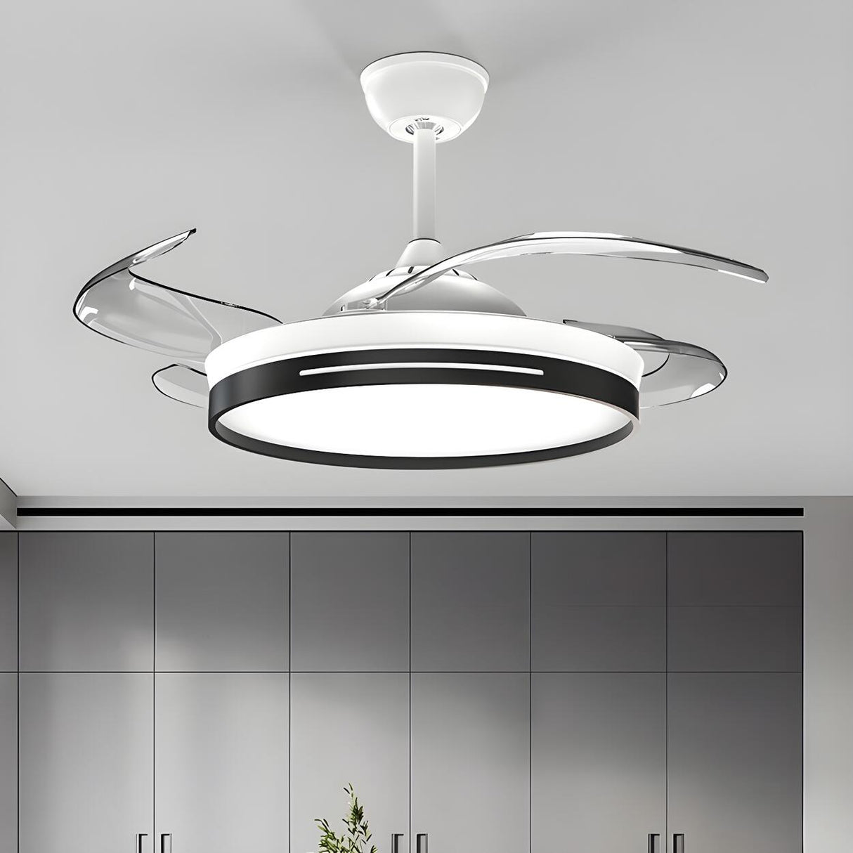 Modern Flush Mount Round LED Ceiling Fan with Light Image - 7