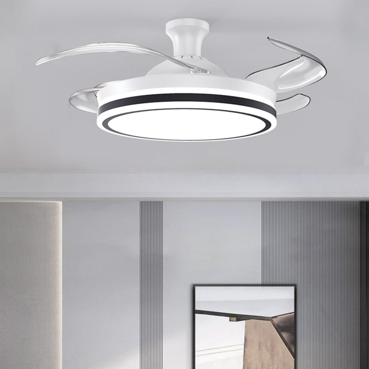 Modern Flush Mount Round LED Ceiling Fan with Light Image - 9