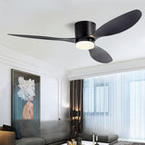 Modern Flush Mount  Wood Grain Blades Ceiling Fan Light Image - 2