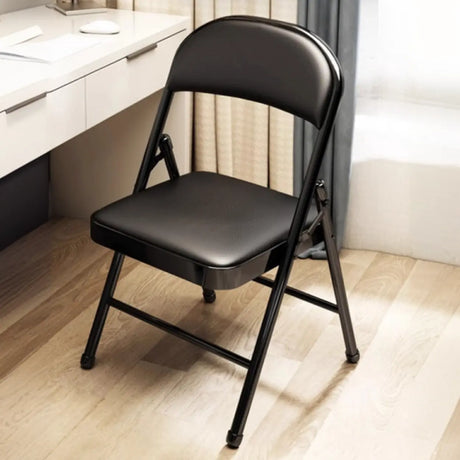 Modern Foldable Faux Leather Black Compact Office Chair Image - 1