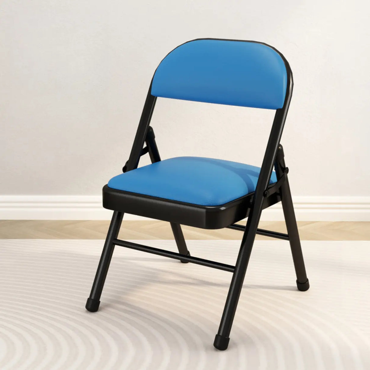 Modern Foldable Faux Leather Black Compact Office Chair Image - 19