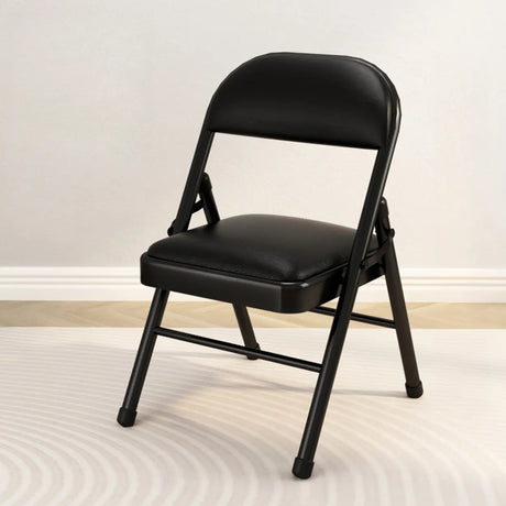 Modern Foldable Faux Leather Black Compact Office Chair Image - 2
