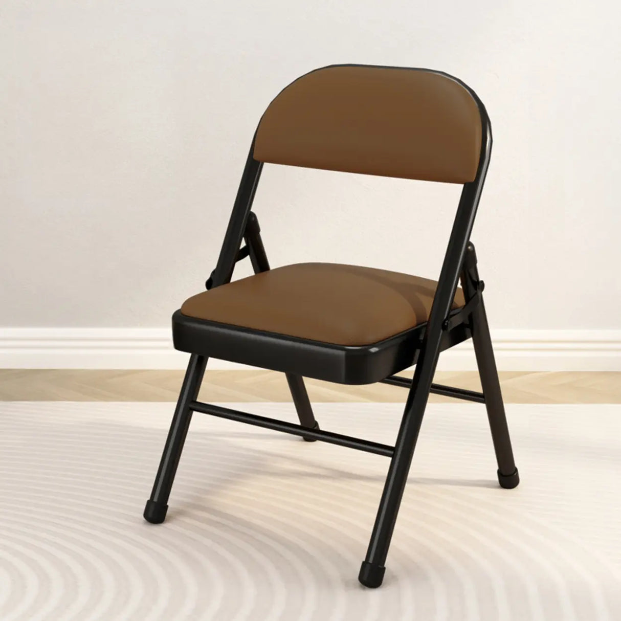 Modern Foldable Faux Leather Black Compact Office Chair Image - 20