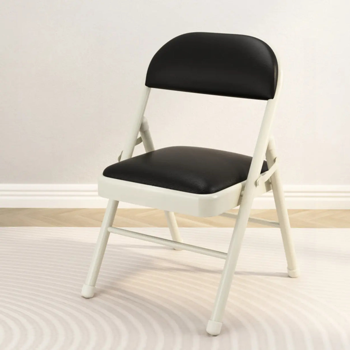 Modern Foldable Faux Leather Black Compact Office Chair Image - 21