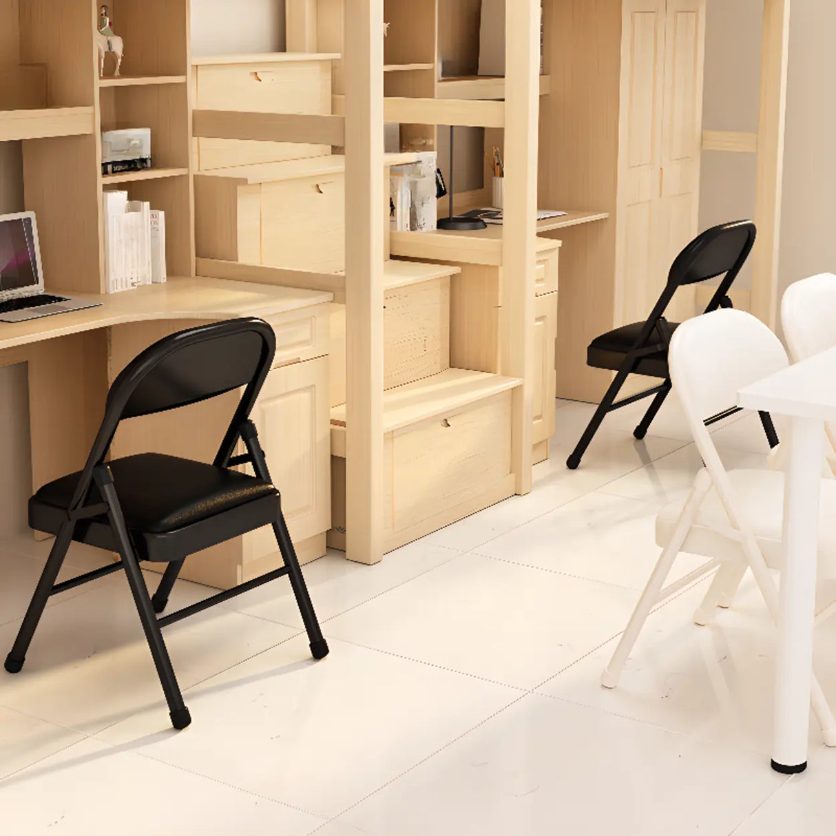 Modern Foldable Faux Leather Black Compact Office Chair Image - 5
