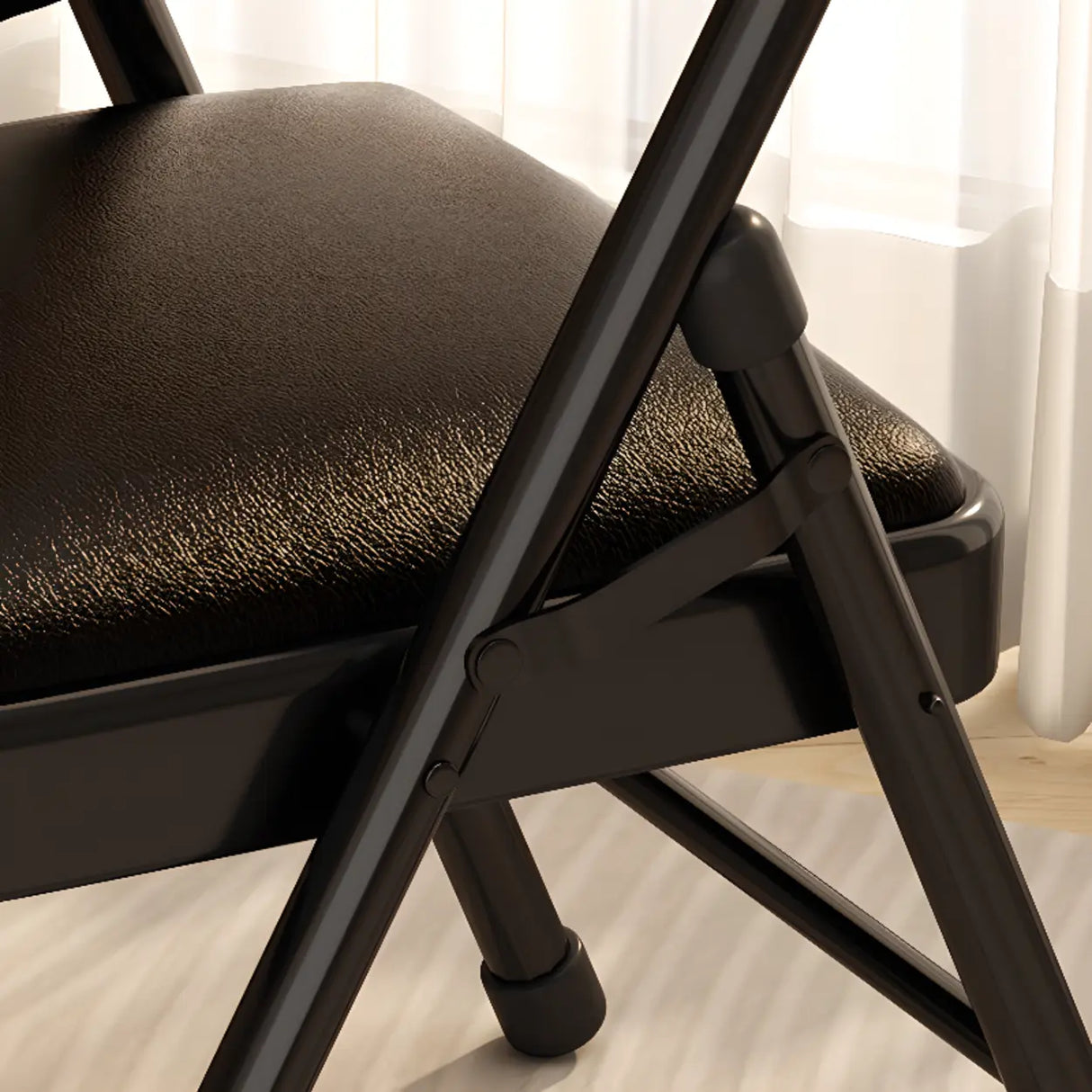 Modern Foldable Faux Leather Black Compact Office Chair Image - 9