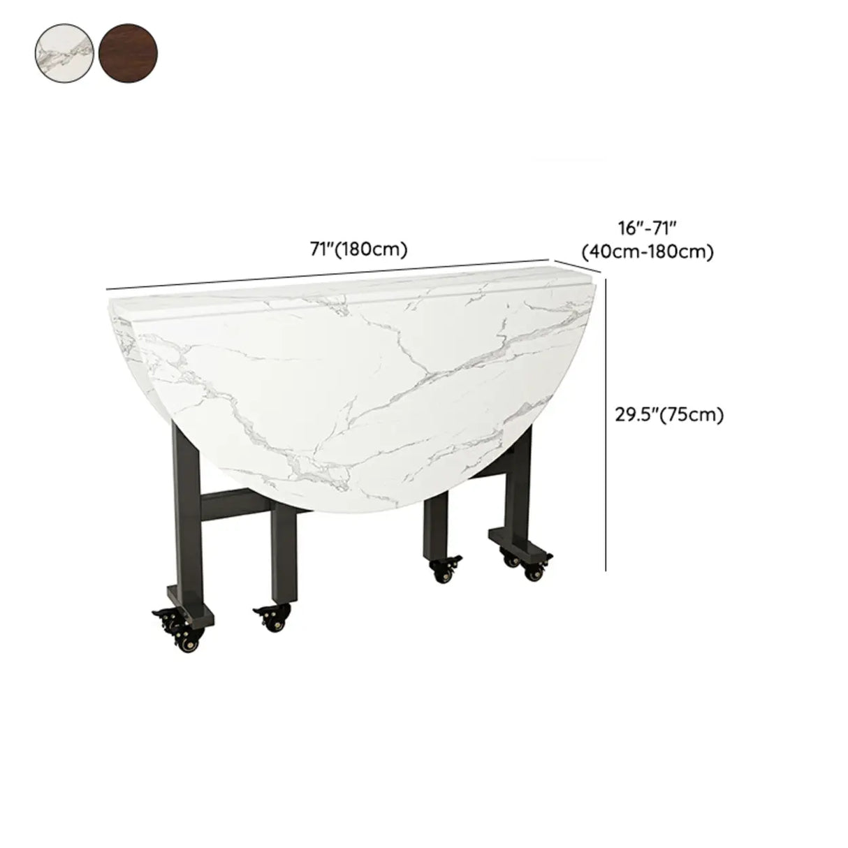 Modern Foldable White Marble Dining Table on Wheels Image - 14
