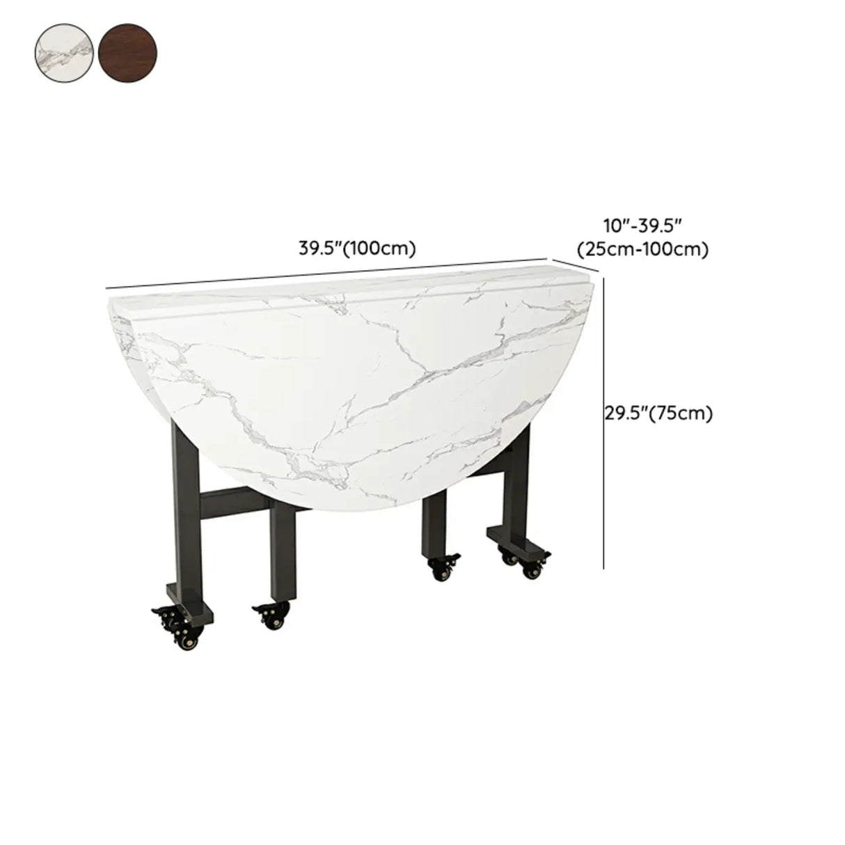 Modern Foldable White Marble Dining Table on Wheels 
