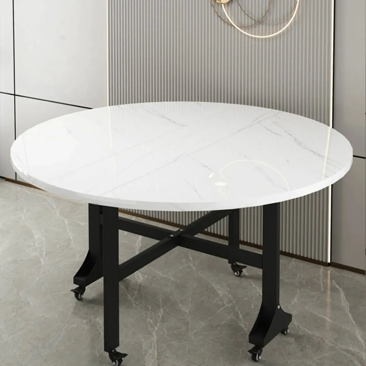 Modern Folding Oval Marble Top Dining Table White Image - 4