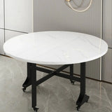 Modern Folding Oval Marble Top Dining Table White Image - 4