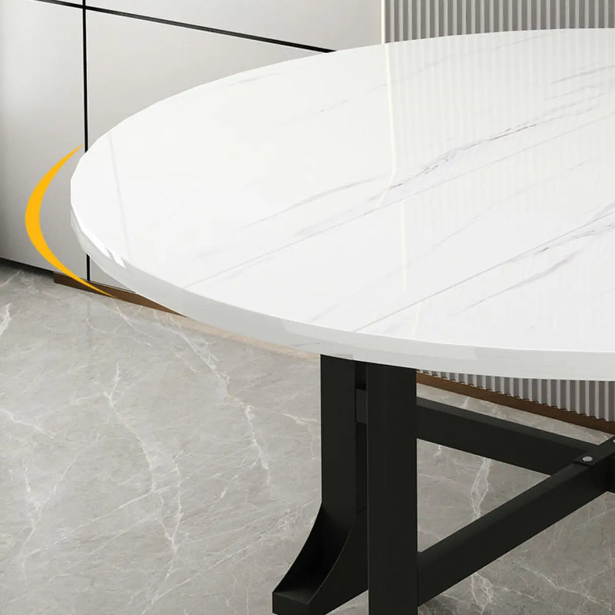 Modern Folding Oval Marble Top Dining Table White Image - 5