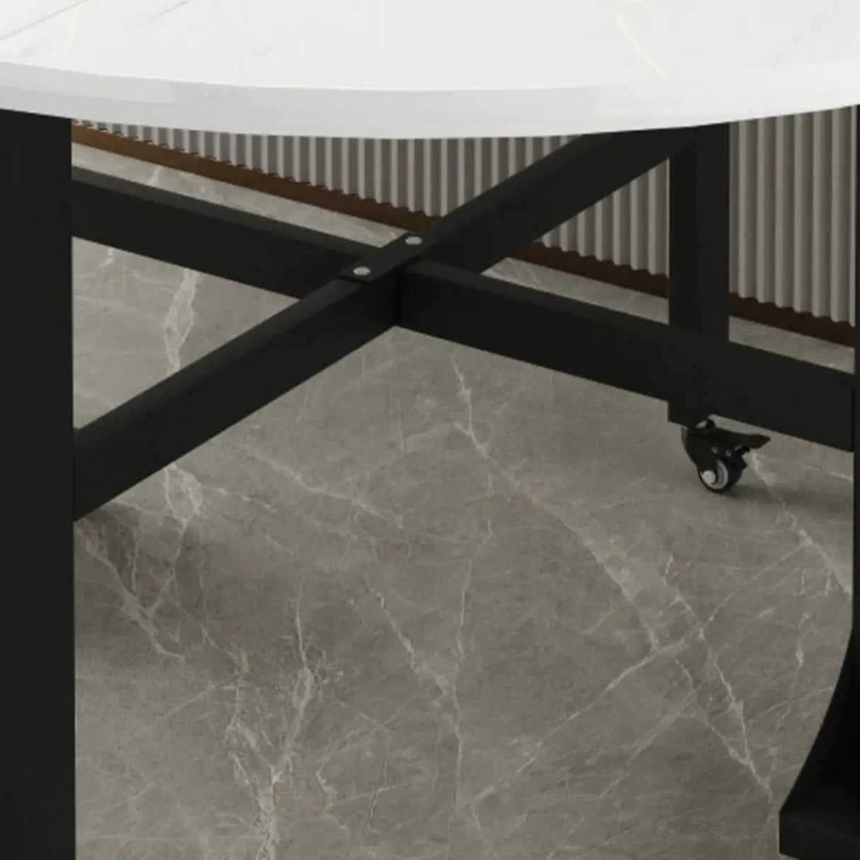 Modern Folding Oval Marble Top Dining Table White Image - 7