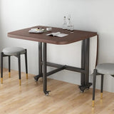 Modern Folding Rectangular Wood Metal Dining Table Black Image - 1