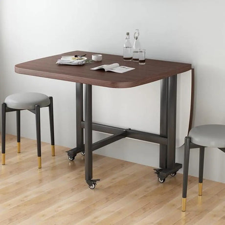 Modern Folding Rectangular Wood Metal Dining Table Black Image - 1
