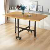 Modern Folding Rectangular Wood Metal Dining Table Black Image - 3