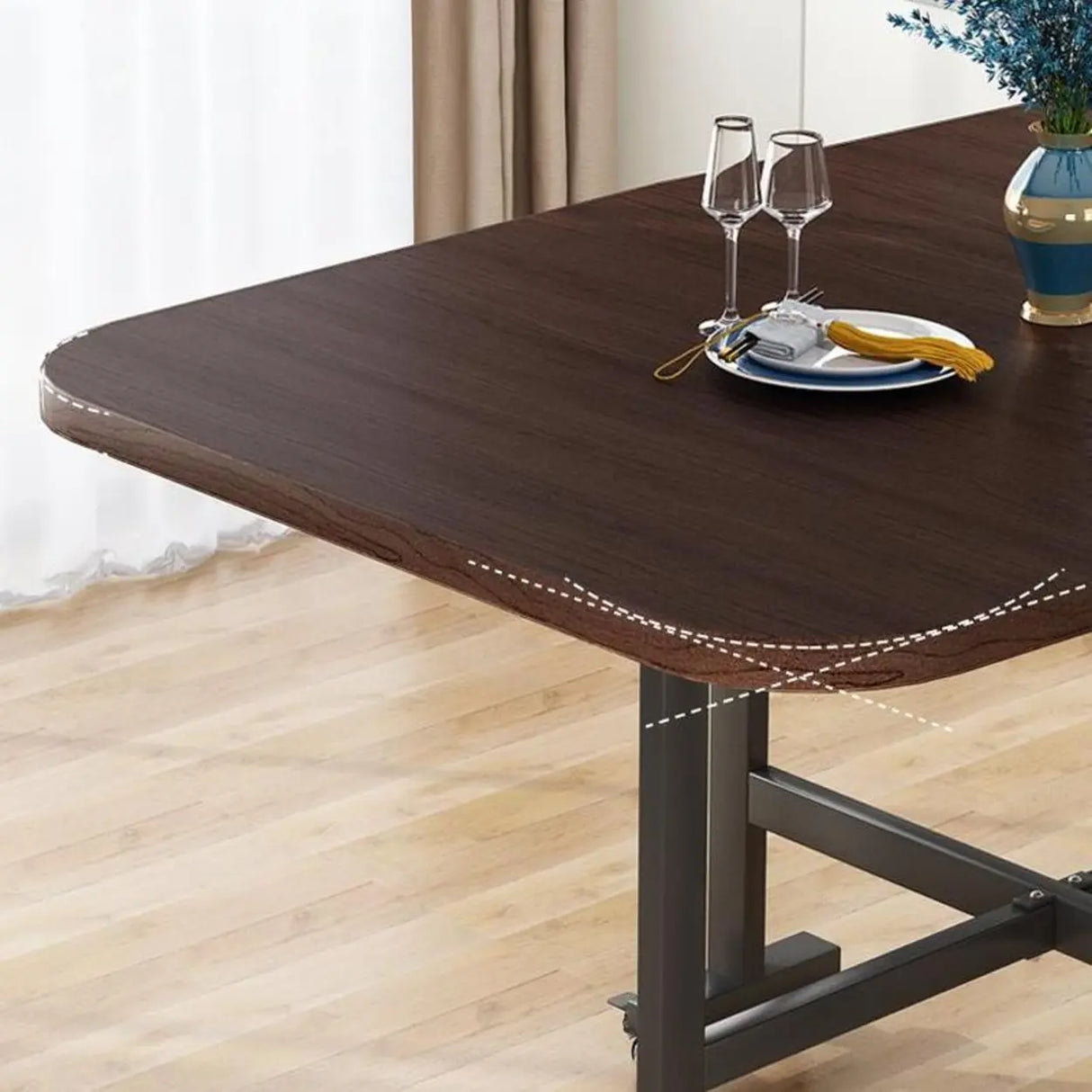 Modern Folding Rectangular Wood Metal Dining Table Black Image - 9