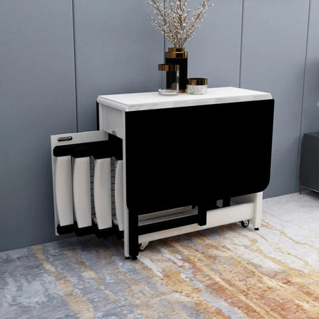 Modern Folding Storage Rectangle Rubberwood Dining Table Image - 1
