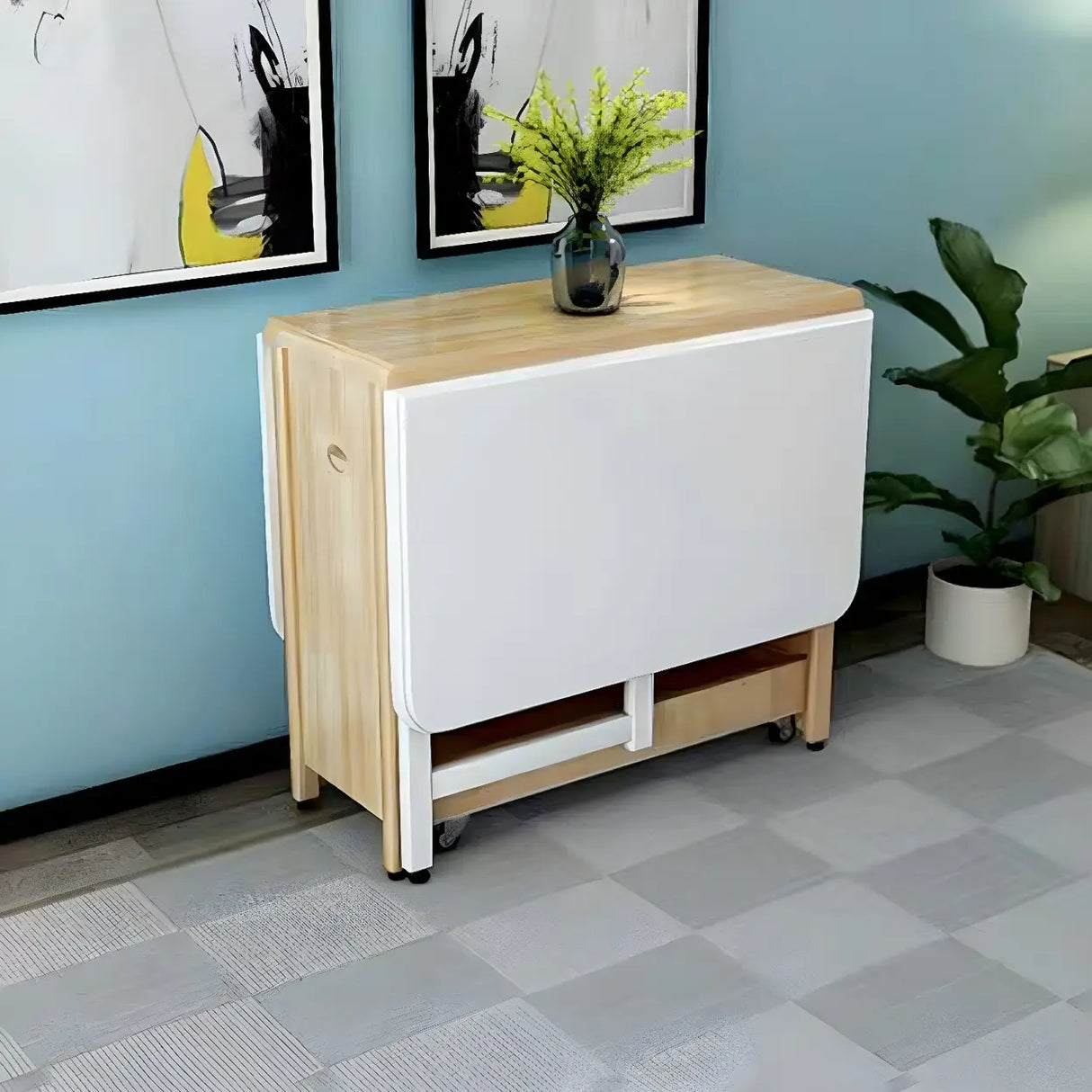 Modern Folding Storage Rectangle Rubberwood Dining Table Image - 13