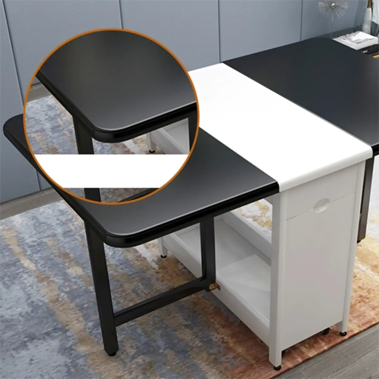 Modern Folding Storage Rectangle Rubberwood Dining Table Image - 15