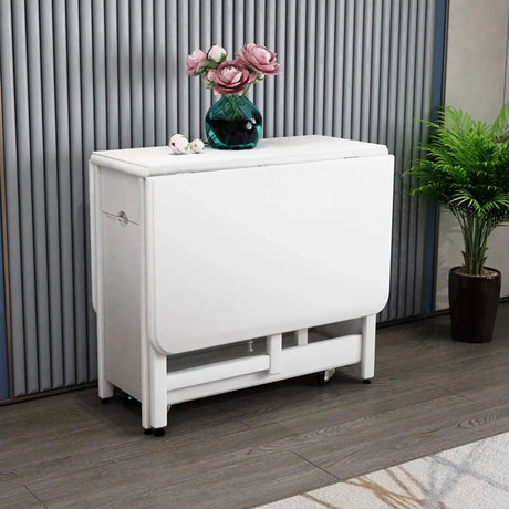 Modern Folding Storage Rectangle Rubberwood Dining Table Image - 2