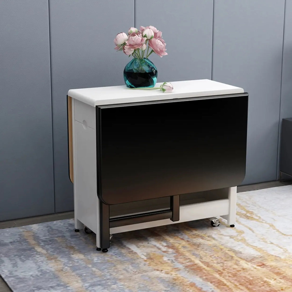 Modern Folding Storage Rectangle Rubberwood Dining Table Image - 3