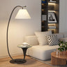 Grey 110V-120V Modern Foot Switch Fabric Cone Arc Floor Lamp with Wood Table Image - 10