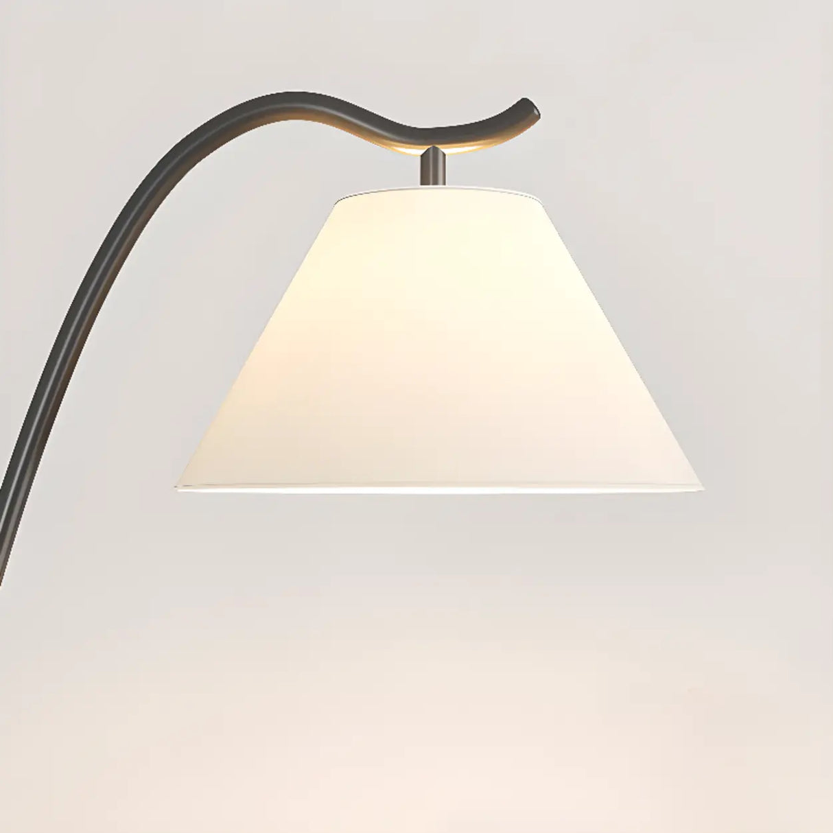 Modern Foot Switch Fabric Cone Arc Floor Lamp with Wood Table Image - 3