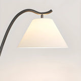 Modern Foot Switch Fabric Cone Arc Floor Lamp with Wood Table Image - 6