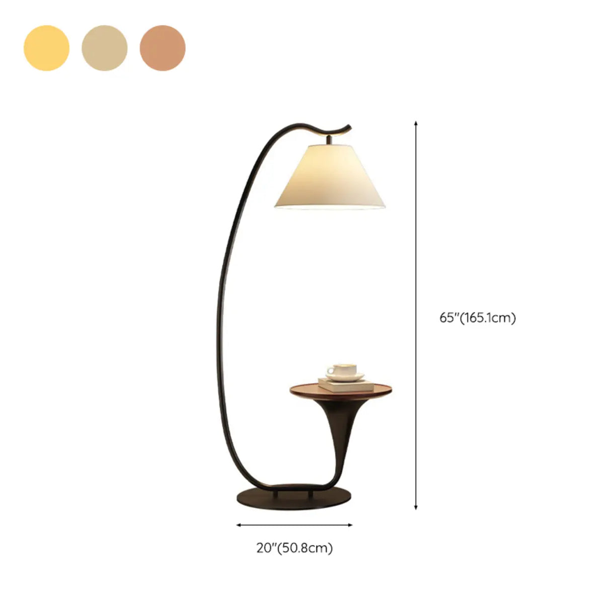 Modern Foot Switch Fabric Cone Arc Floor Lamp with Wood Table 