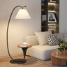 Modern Foot Switch Fabric Cone Arc Floor Lamp with Wood Table Image - 9