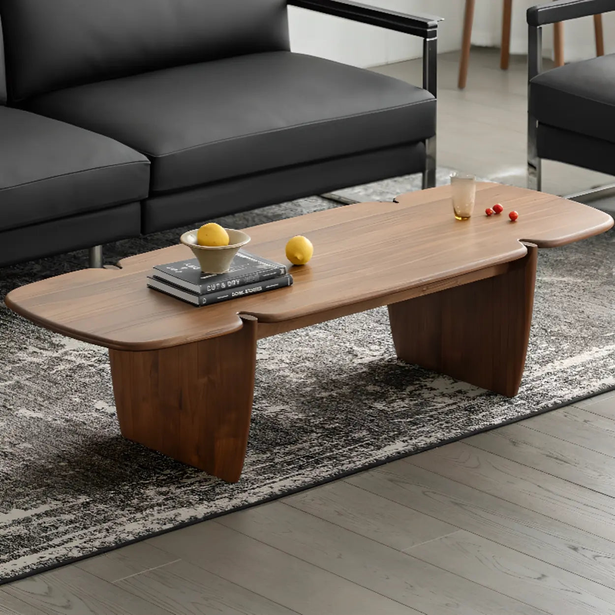 Modern Free Form Brown Wood Low Profile Coffee Table Image - 1