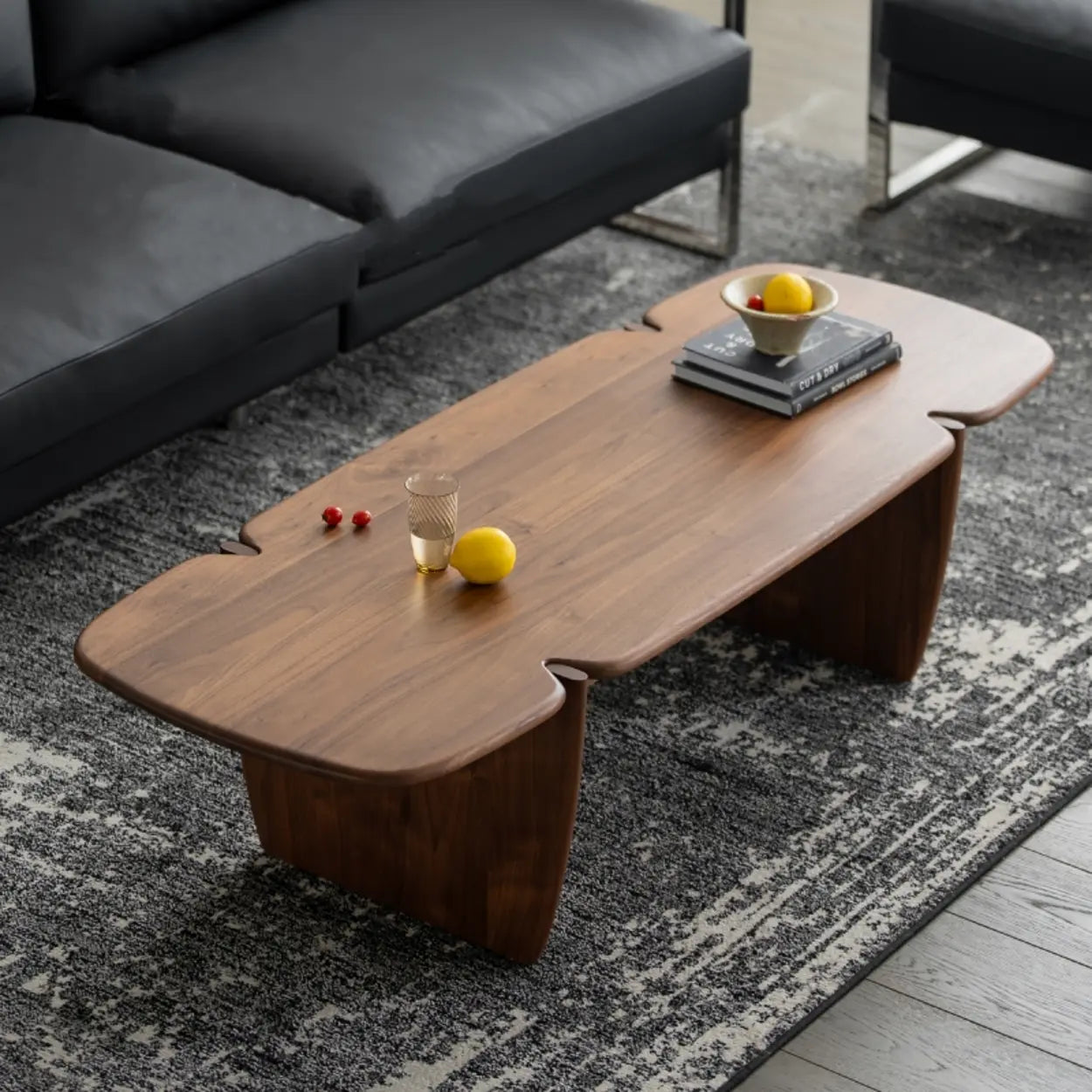 Modern Free Form Brown Wood Low Profile Coffee Table Image - 2