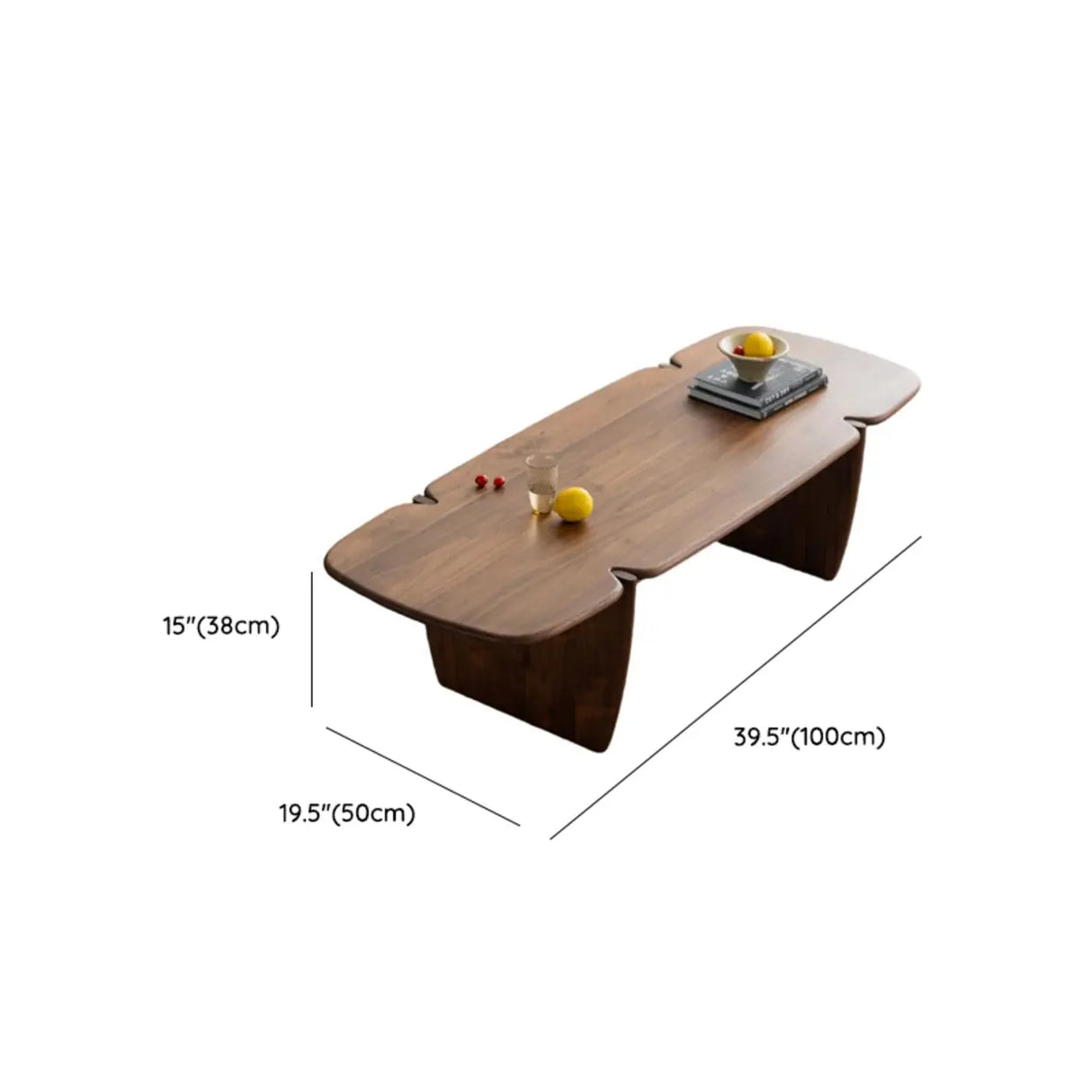 Modern Free Form Brown Wood Low Profile Coffee Table 