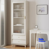 Modern French White Cabinet Tall Glass Doors Bookcase Image - 1